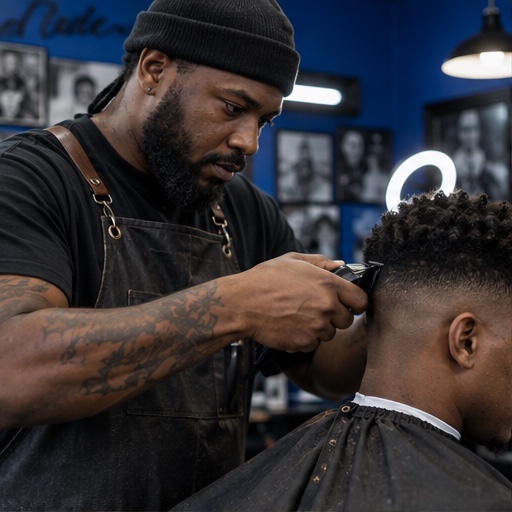 AI-generated illustrative barber photo, not an actual photo from Big M’s Barber Shop